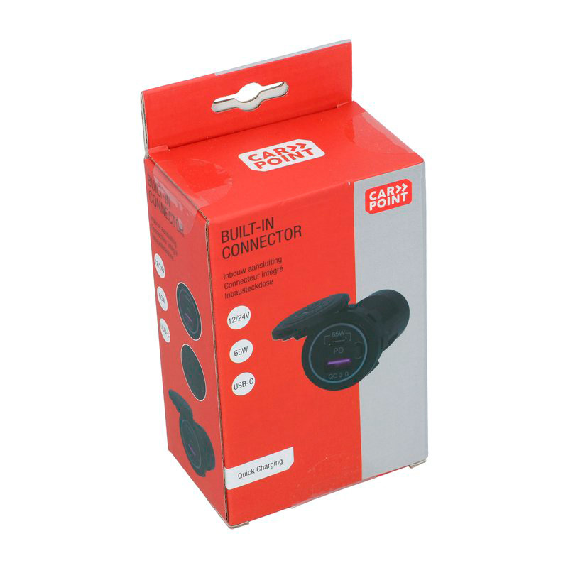 Carpoint Built-in Connector USB-A/USB-C 65W Fast Charger