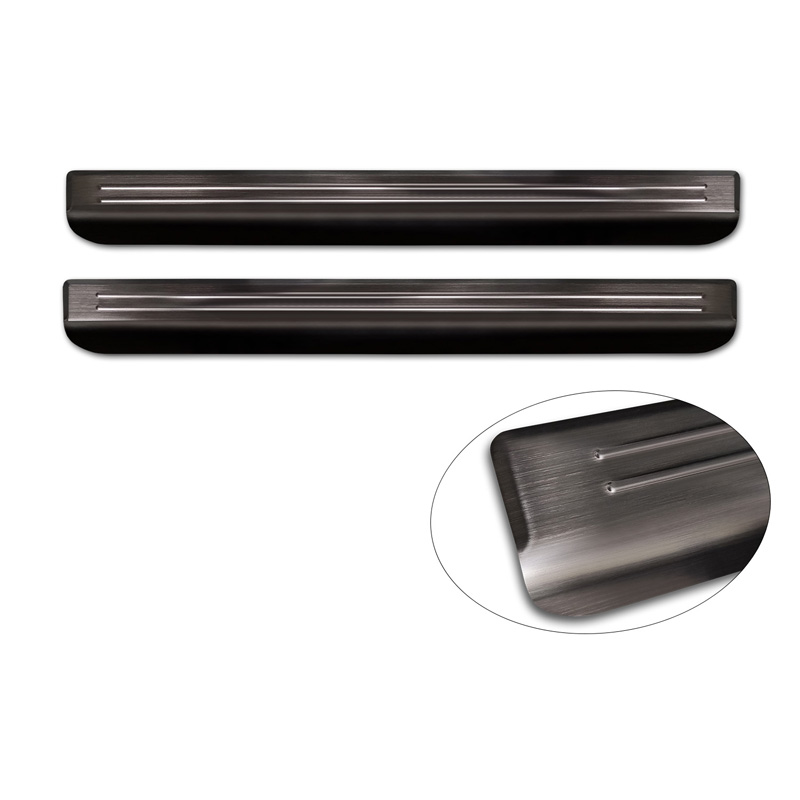 Black Inox door sill protectors  Volkswagen ID.Buzz 2022- - 'Lines' - 2-pieces