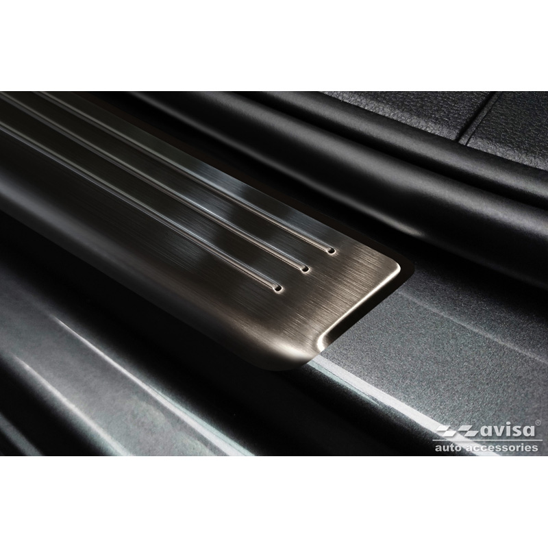 Black Inox door sill protectors  Volkswagen Caddy V 2020- 'Lines' - 2-pieces