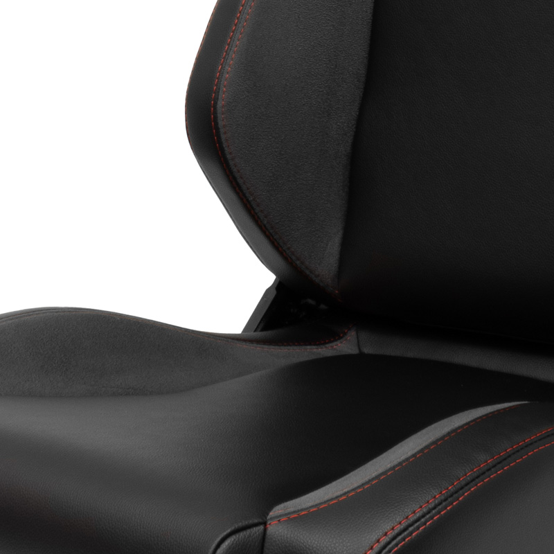 Sport seat 'VGR' - Black Synthetic leather + Dark Grey Fabric/Suede + Red stitching - Dual-side reclinable back-rest - incl. slides