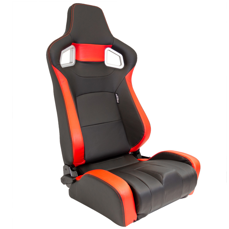 Sport seat 'RS6-II' - Matt-Black/Red Synthetic leather - Dual-side reclinable back-rest - incl. slides