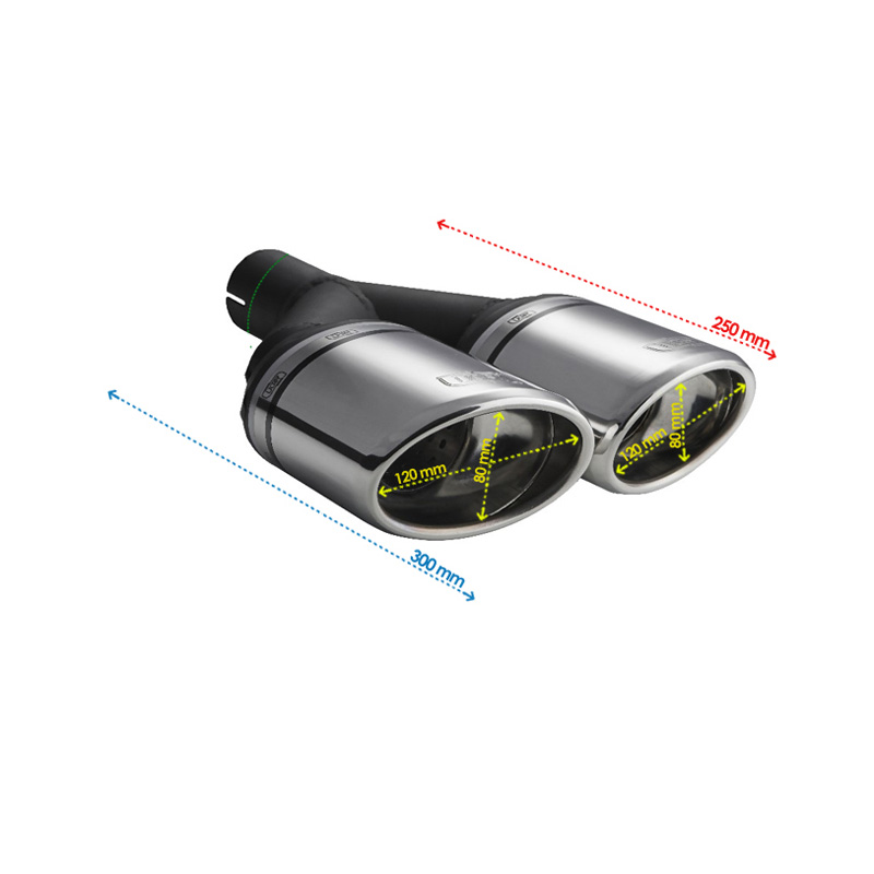 Ulter Sport Exhaust finisher - Double Oval 120x80mm Slanted - Length 250mm - Installation ->50mm - Inox