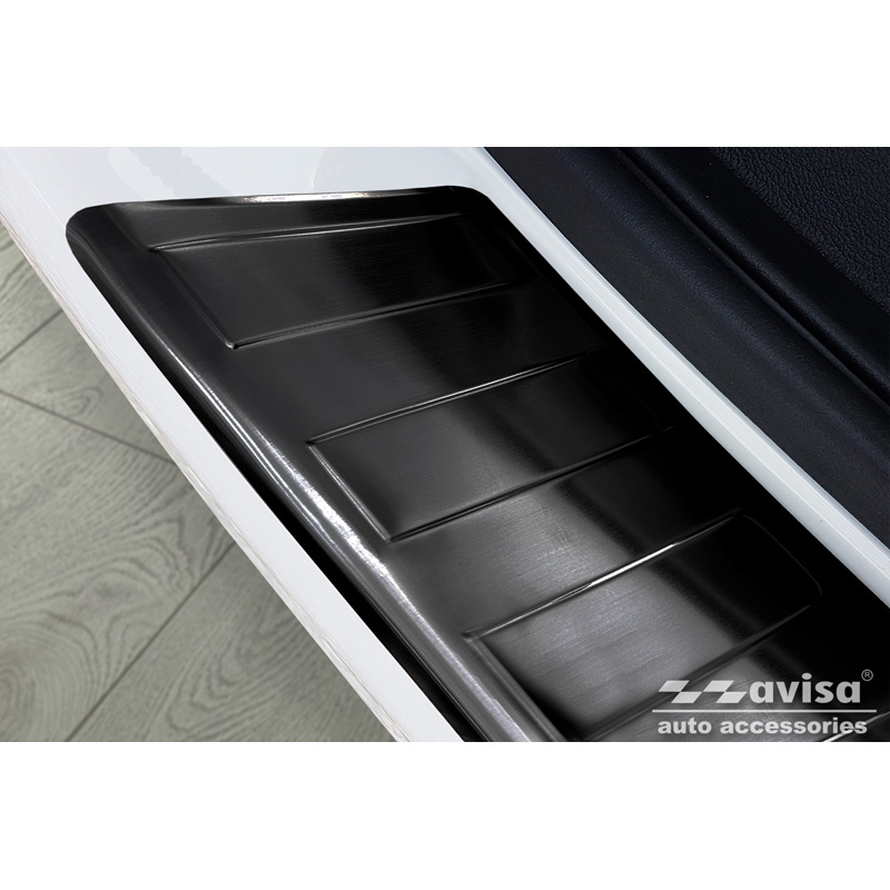 Black Stainless Steel Rear bumper protector  VW Transporter T5 2003-2015 (all) & T6 2015- / FL 2019- (with rear doors) 'XL' 'Ribs'