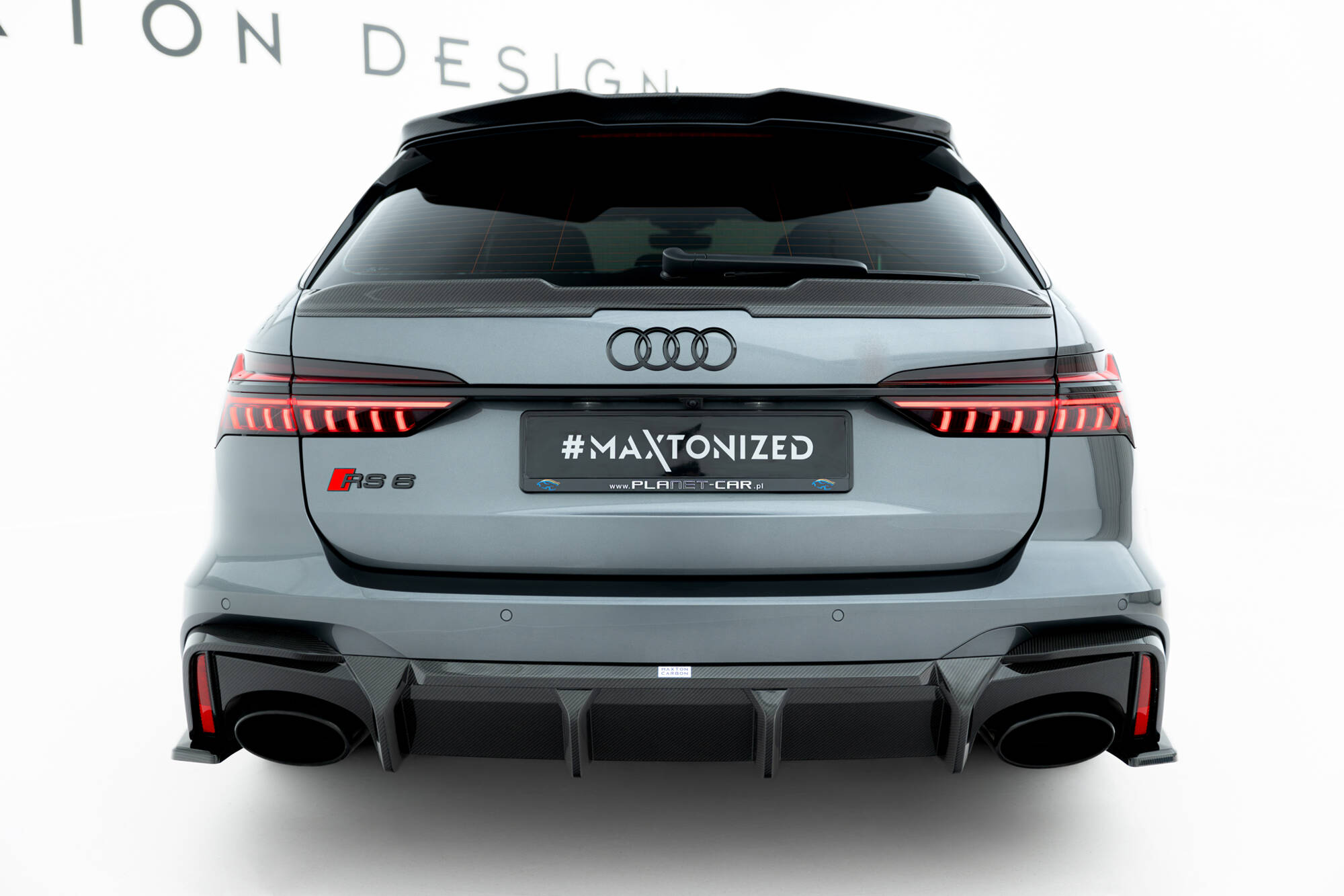 Carbon Fiber Achter Diffuser passend voor Audi RS6 C8 Maxton Glanzend zwart