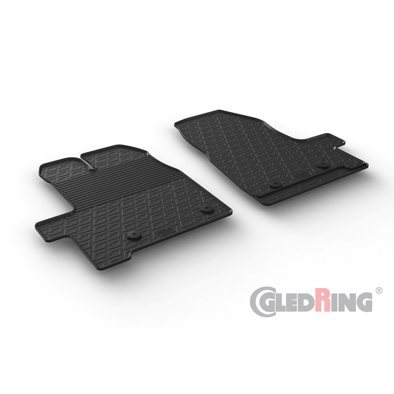 Rubber car mats set  Ford Transit Custom 3/2016-12/2017 (G profile 2-pieces + mounting clips)