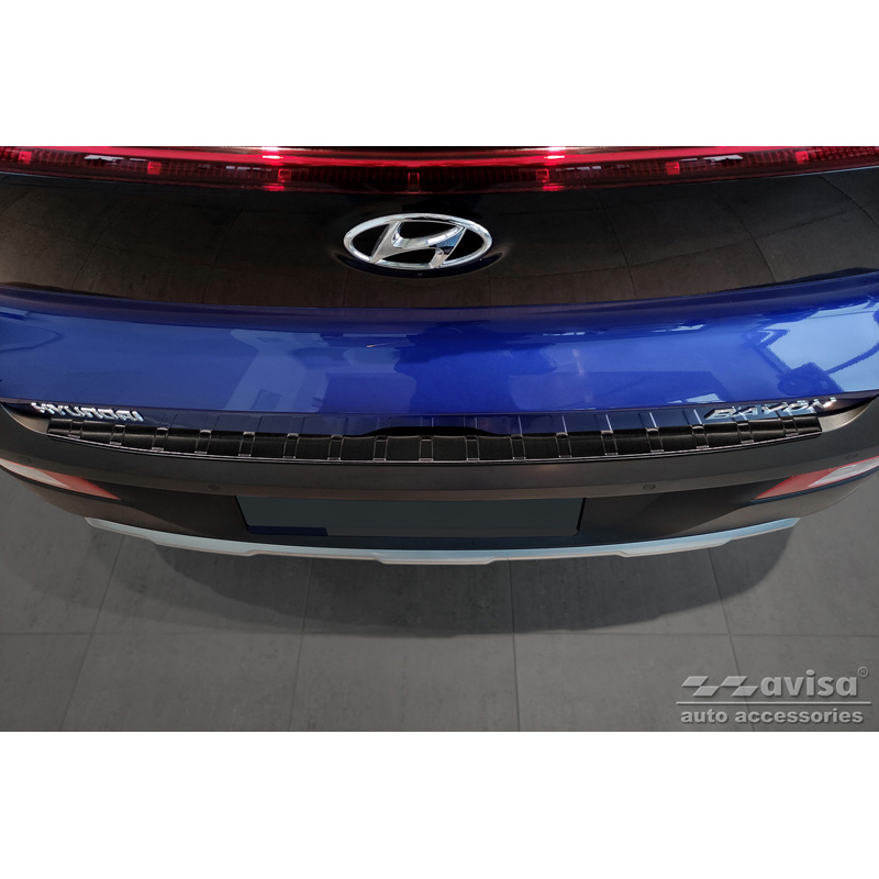 Black Stainless Steel Rear bumper protector  Hyundai Bayon 2021- 'Ribs'