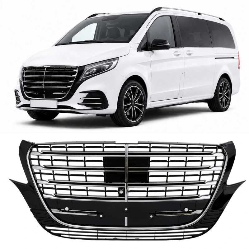 Grill passend voor Mercedes V-Class W447 Facelift (2024-..) GT Look Zwart Chroom