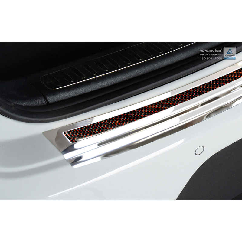 Stainless Steel Rear bumper protector 'Deluxe'  Porsche Macan 2014- Chrom/Red-Black Carbon