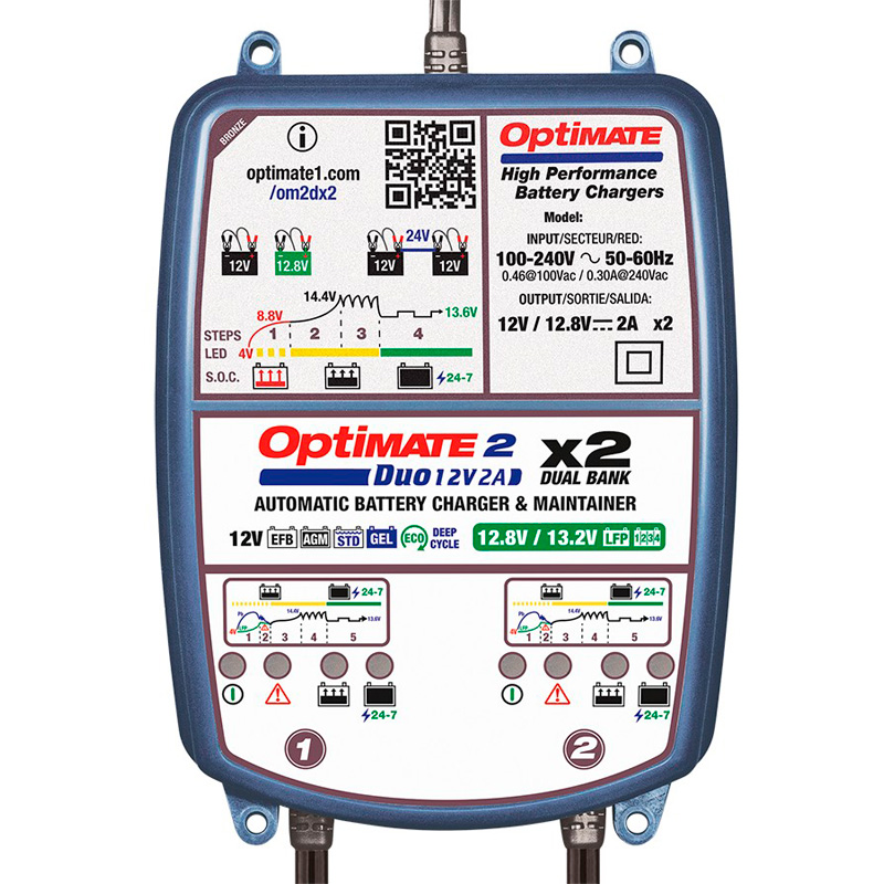 OptiMate 2 DUO x 2 BANK - 12V / 12,8V 2-Amp Battery Saving charger-tester-maintainer