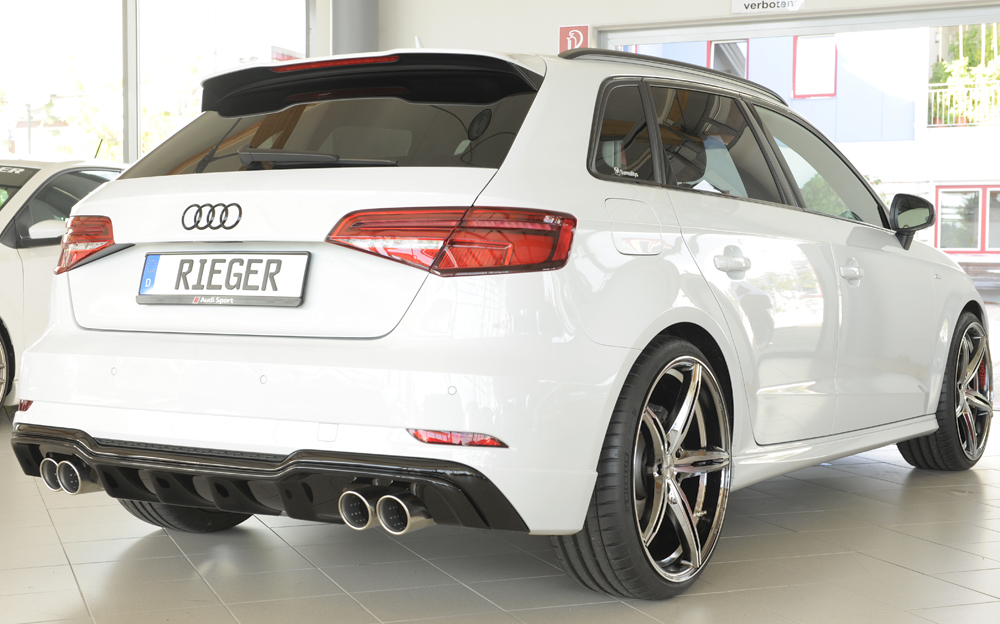 Diffuser passend voor Audi A3 8V S-Line Hatchback & Sportback 16-20 Rieger Glans Zwart
