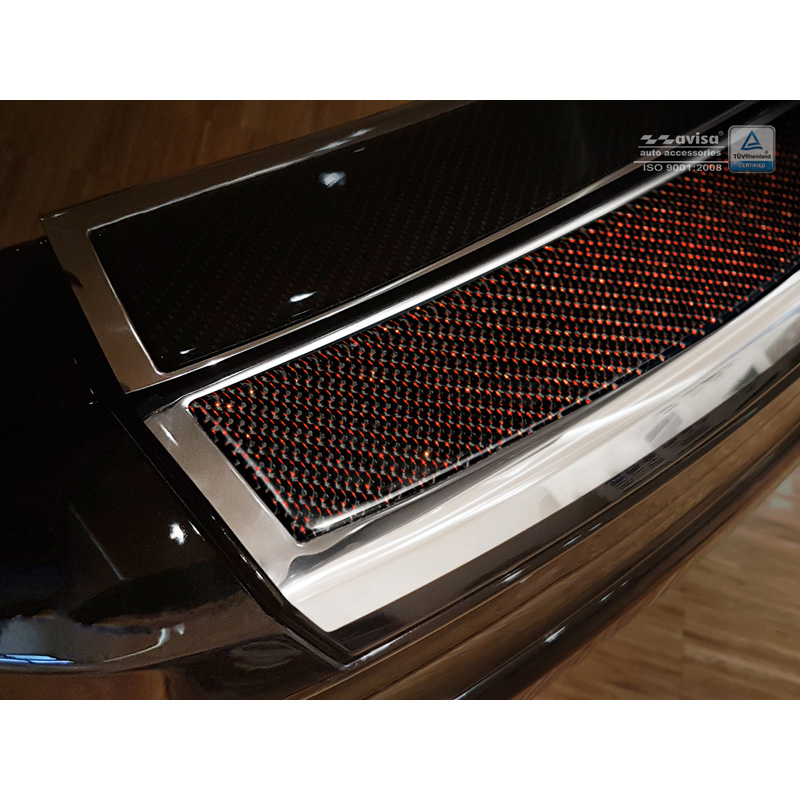 Stainless Steel Rear bumper protector 'Deluxe'  Volvo XC60 2013-2016 Chrom/Red-Black Carbon