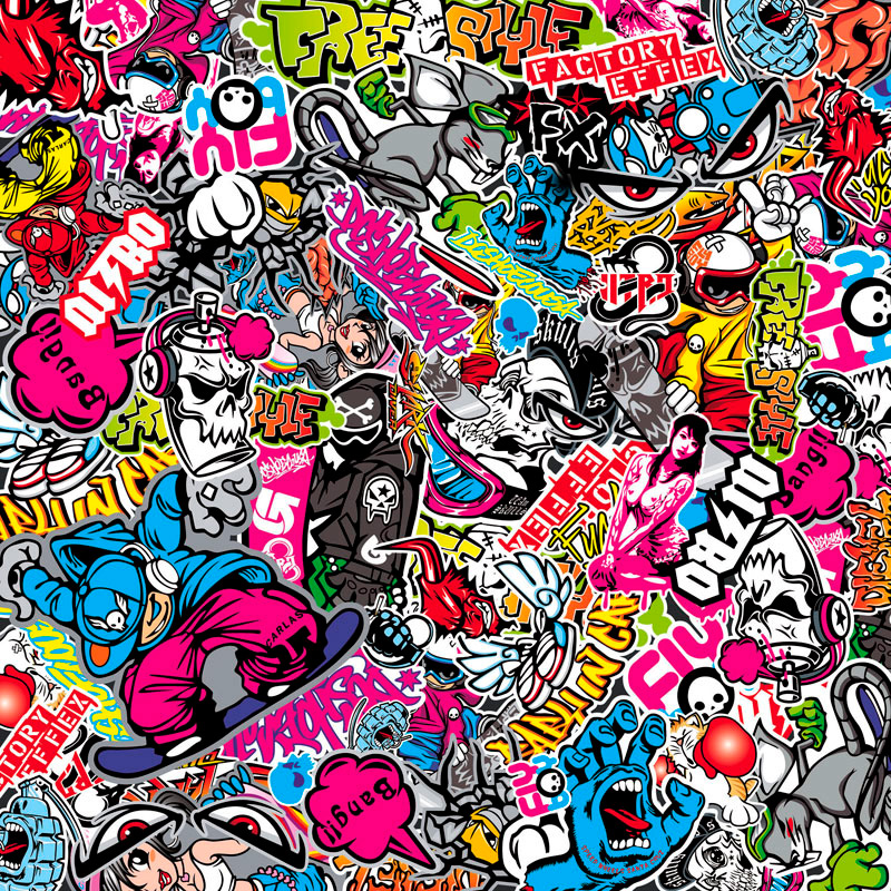 Stickerbomb Foil - Graffiti design 1 - Roll 60x200cm - self-adhesive