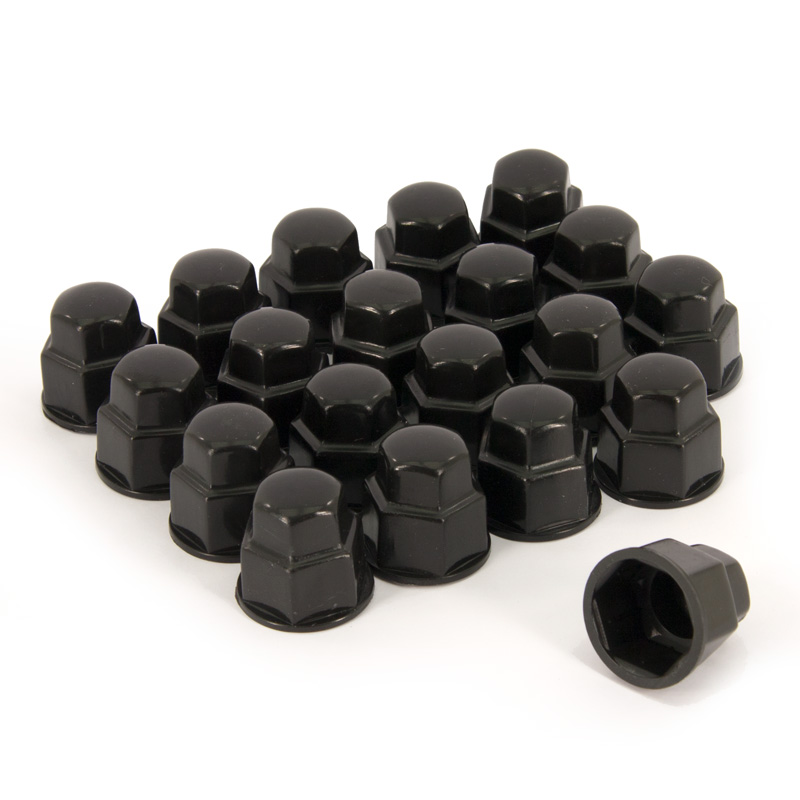 Set universal wheel nut/bolt covers - Black Synthetic Material - 19mm - set of 20 pieces