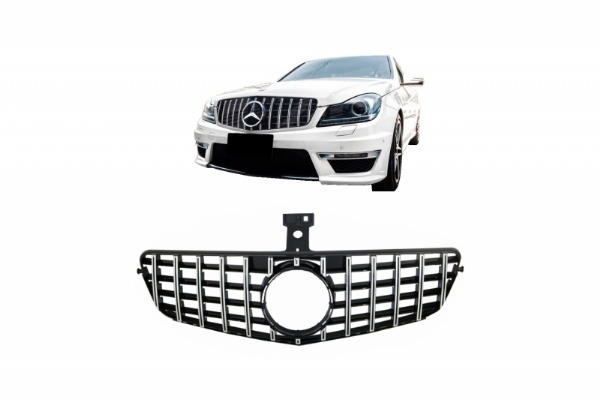 Grill passend voor Mercedes C-klasse W204 S204 GT Look Panamericanan Chroom Zwart