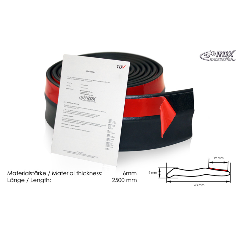 RDX Safe 'N Style Universal Frontspoiler/Sideskirt 250cm Black EPDM Rubber