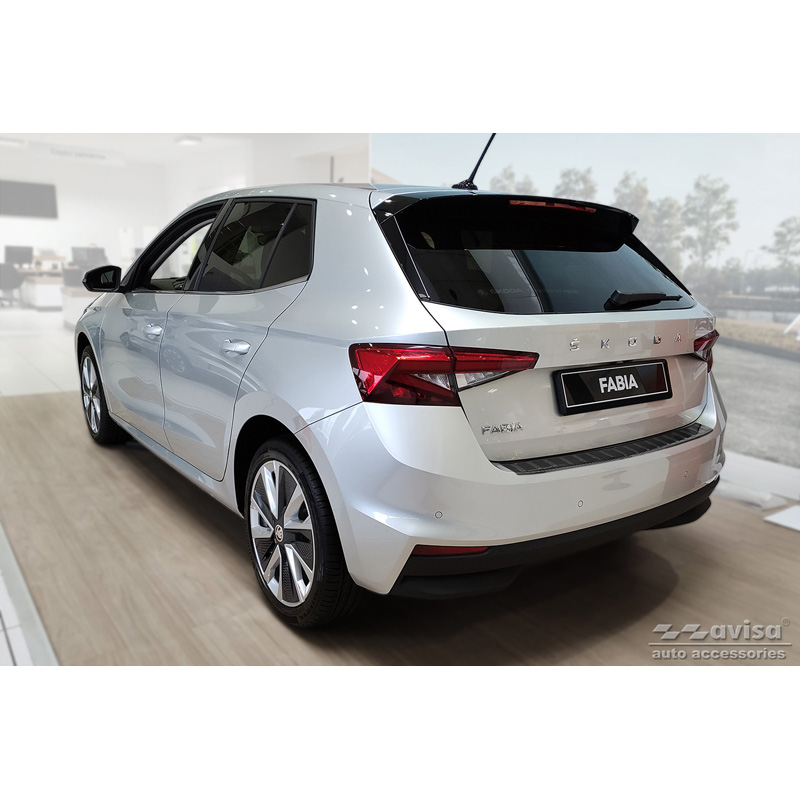 Black Stainless Steel Rear bumper protector  Skoda Fabia IV Hatchback 2021- 'Ribs'