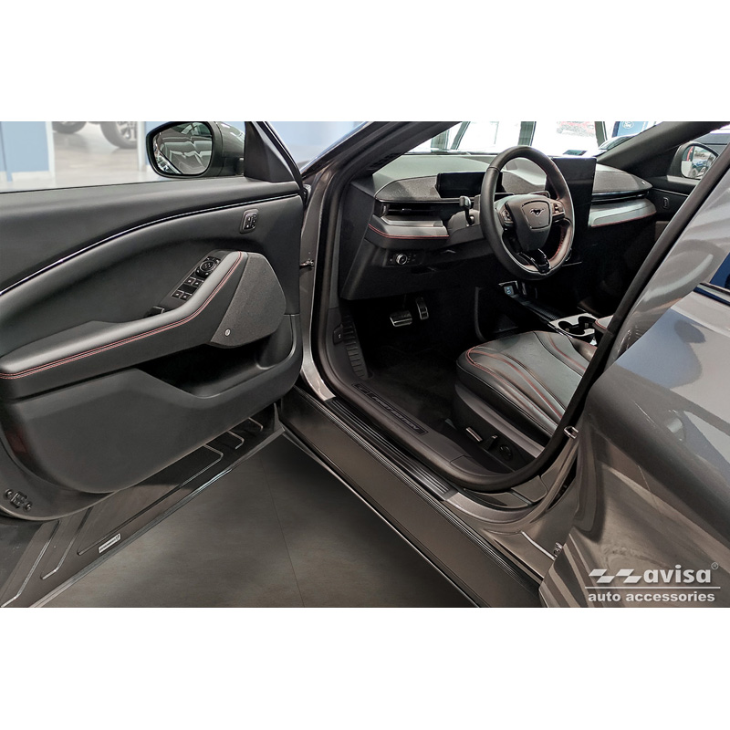 Black Inox door sill protectors  Ford Mustang Mach-E 2020- 'Lines' - 4-pieces