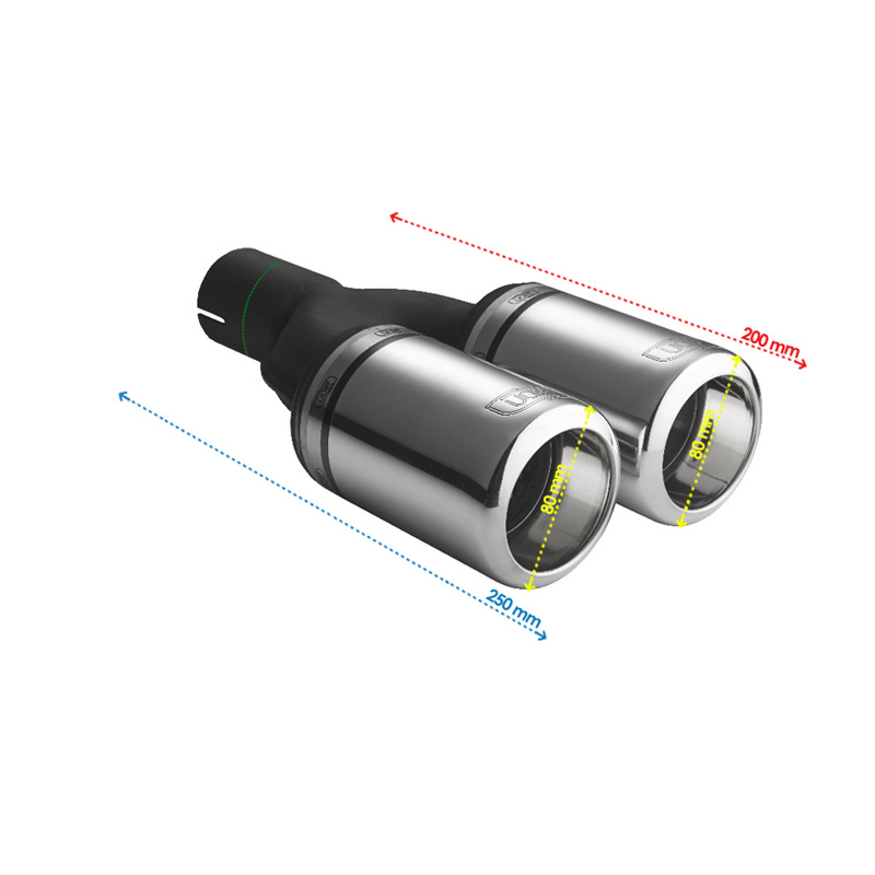 Ulter Sport Exhaust finisher - Double Round Ø80mm Big Rim - Length 200mm - Installation ->50mm - Inox