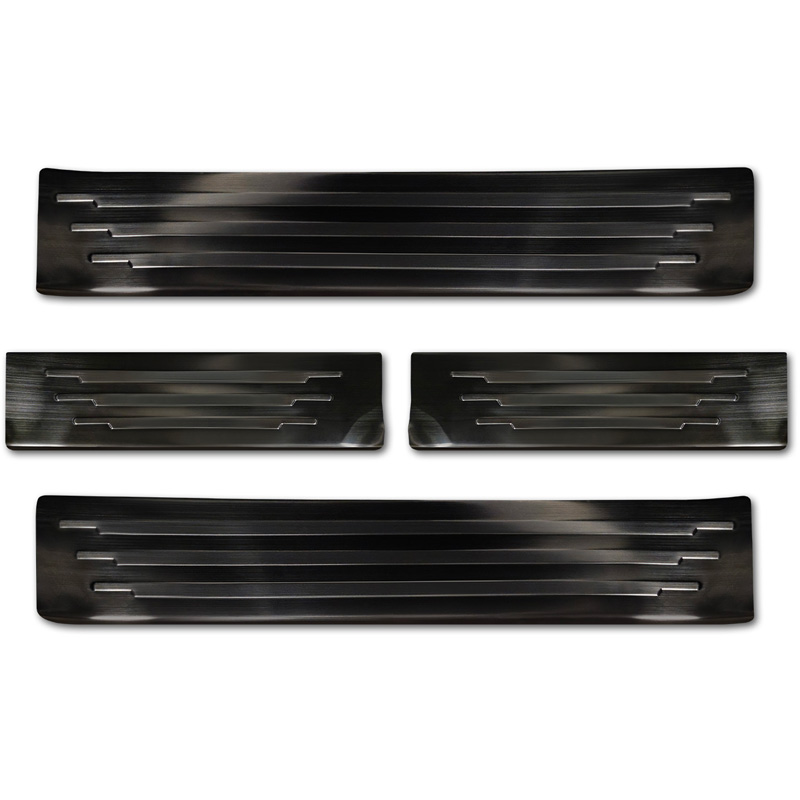 Avisa Black Inox door sill protectors  Toyota Hilux VIII Facelift 2020- - 'Lines' - 4-pieces