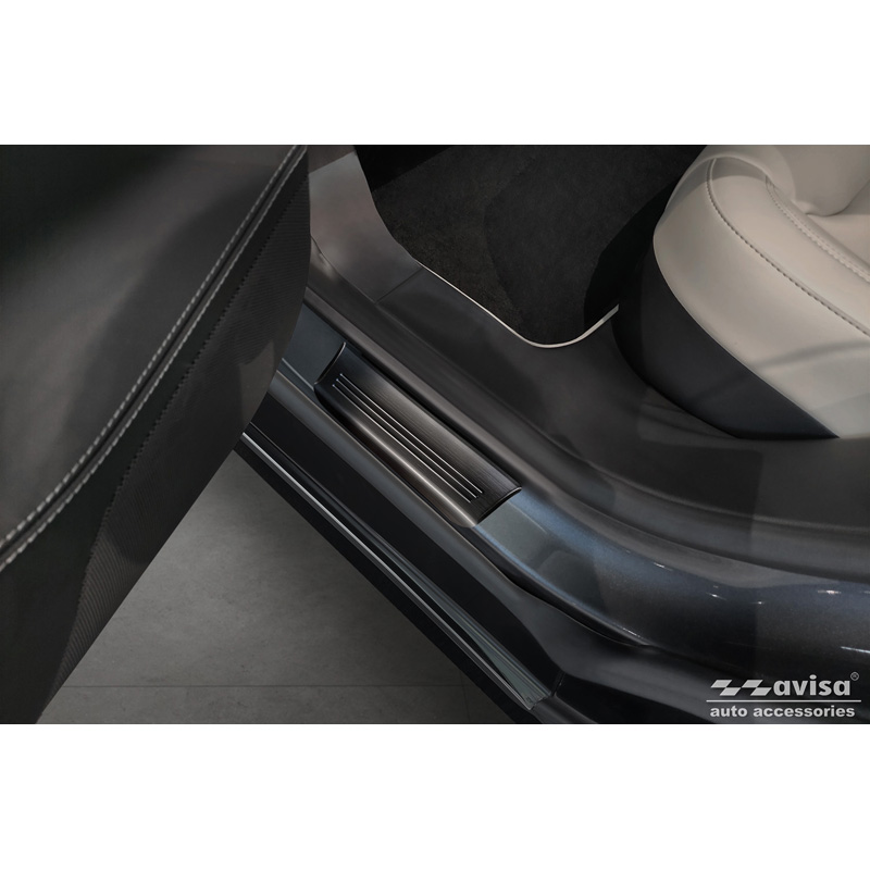 Black Inox door sill protectors  Tesla Model S 2012-2016 & Facelift 2016- 'Lines' - 4-pieces
