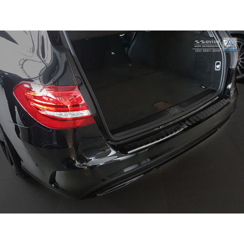Black Stainless Steel Rear bumper protector  Mercedes C-Class W205 Kombi 2014-2021 'Ribs'