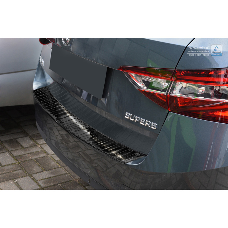 Black Stainless Steel Rear bumper protector  Skoda Superb III Combi 2015-2019 & Facelift 2019-2024 incl. Scout 'Ribs'