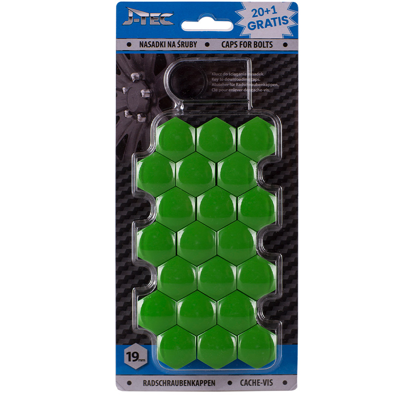 Set universal wheel nut/bolt covers - Green Synthetic Material - 19mm - set of 20+1 pieces