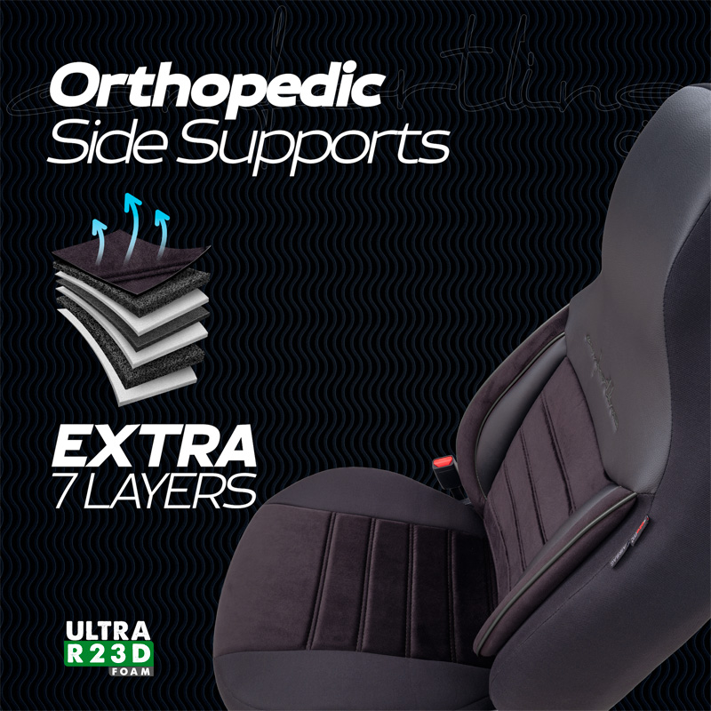 Universal Velours/Fabric 'CityBug' Seat cover set 'Comfortline' Black/Grey - 9-pieces -  Side-Airbags