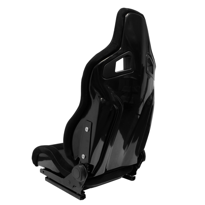 Sport seat 'NK Premium' - Black Suede + Grey 'Mesh' Fabric - Dual-side reclinable fibreglass back-rest - incl. slides