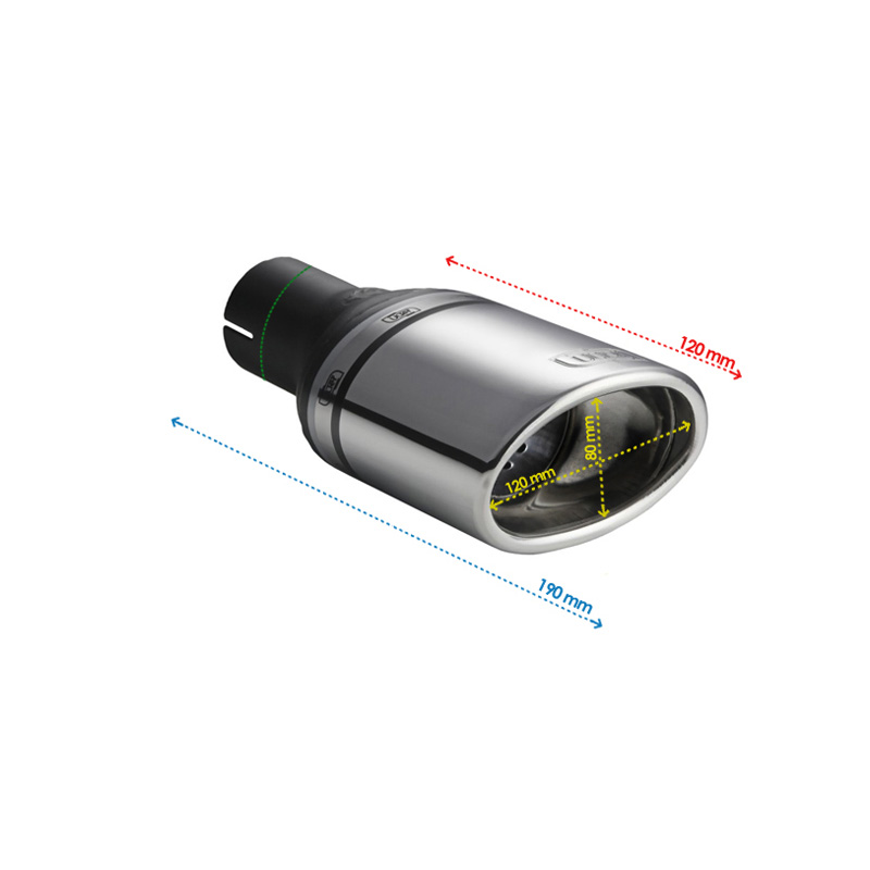 Ulter Sport Exhaust finisher - Oval 120x80mm Slanted - Length 120mm - Installation ->50mm - Inox