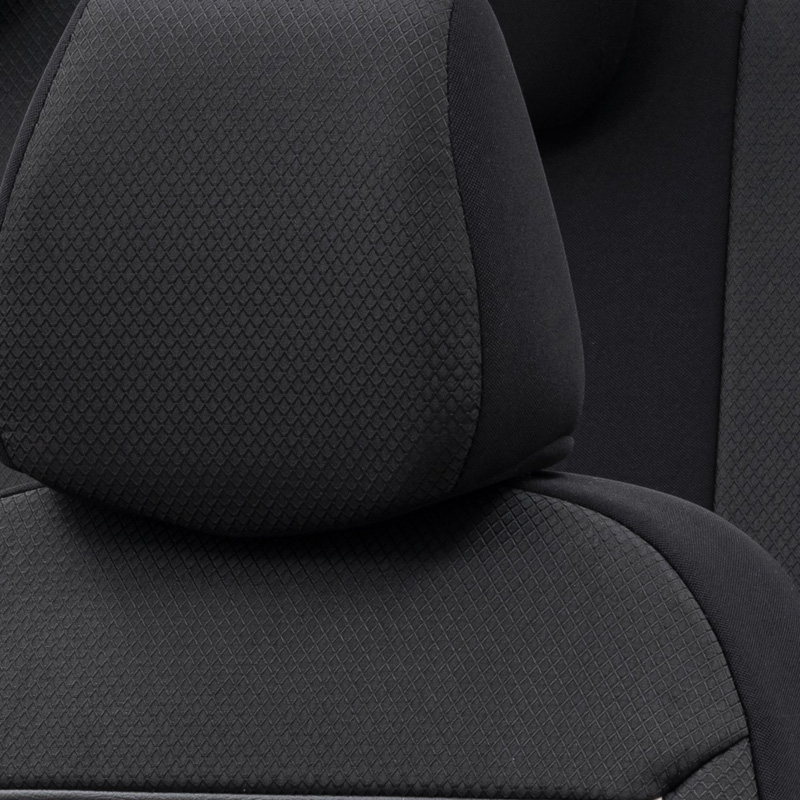 Universal Fabric Seat cover set 'Prestige' Black/Charcoal + White trim - 11-pieces -  Side-Airbags