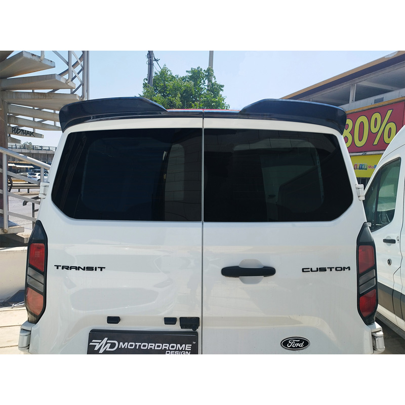 Motordrome Roof spoiler V.3  Ford Transit Custom (V710) 2023- & Volkswagen Transporter T7 2024- (with 2 barn doors) (PU)