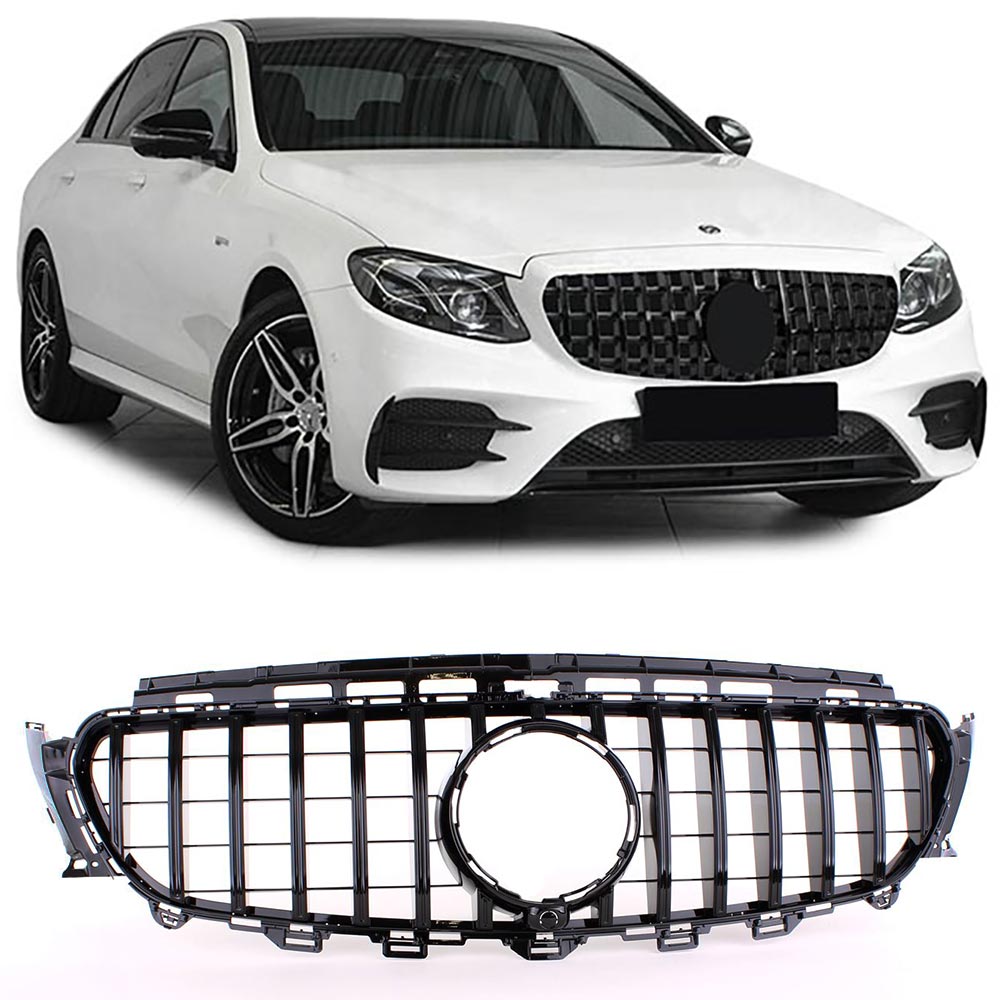 Grill passend voor Mercedes Benz E-Class W213 S213 C238 (2016+) GT-R Panamericana Design Zwart met 360 Cameraao-