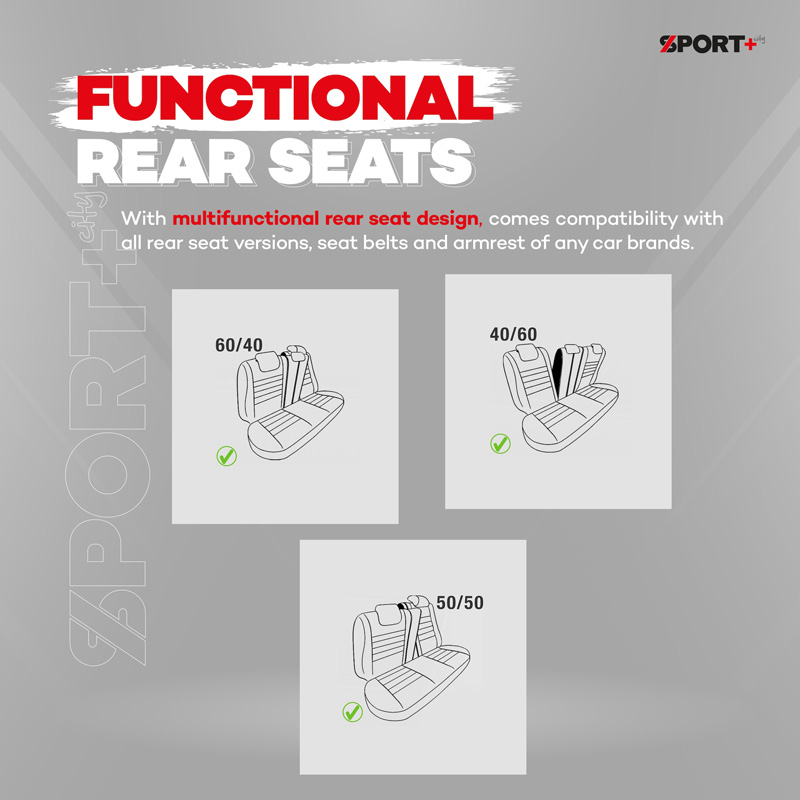 Universal Fabric 'CityBug' Seat cover set 'Sport Plus' Black/Red - 9-pieces -  Side-Airbags