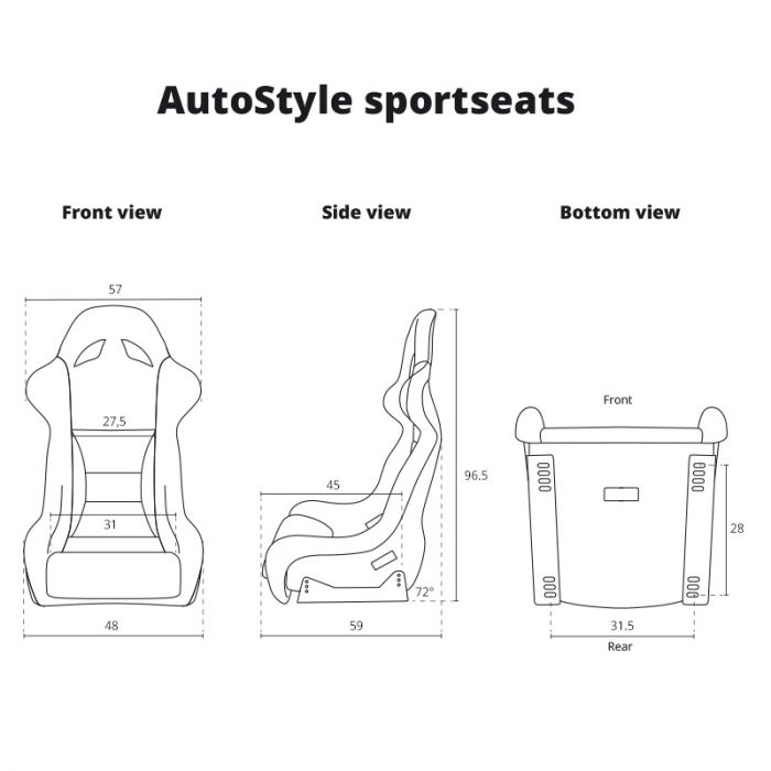 Sport seat 'MO' - Black Synthetic leather - Non-reclinable fibreglass back-rest - incl. slides
