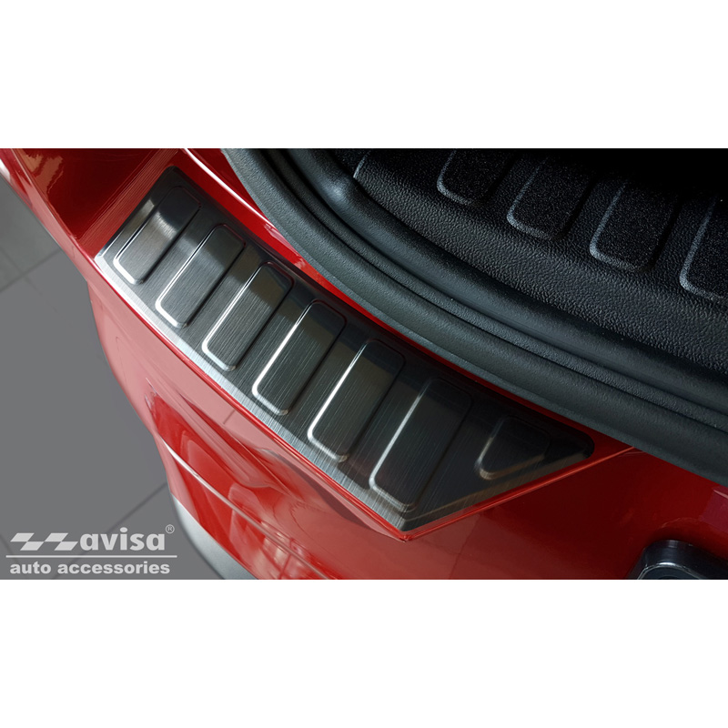 Black Stainless Steel Rear bumper protector  Ford Puma 2019- 'Ribs' (2-pieces)