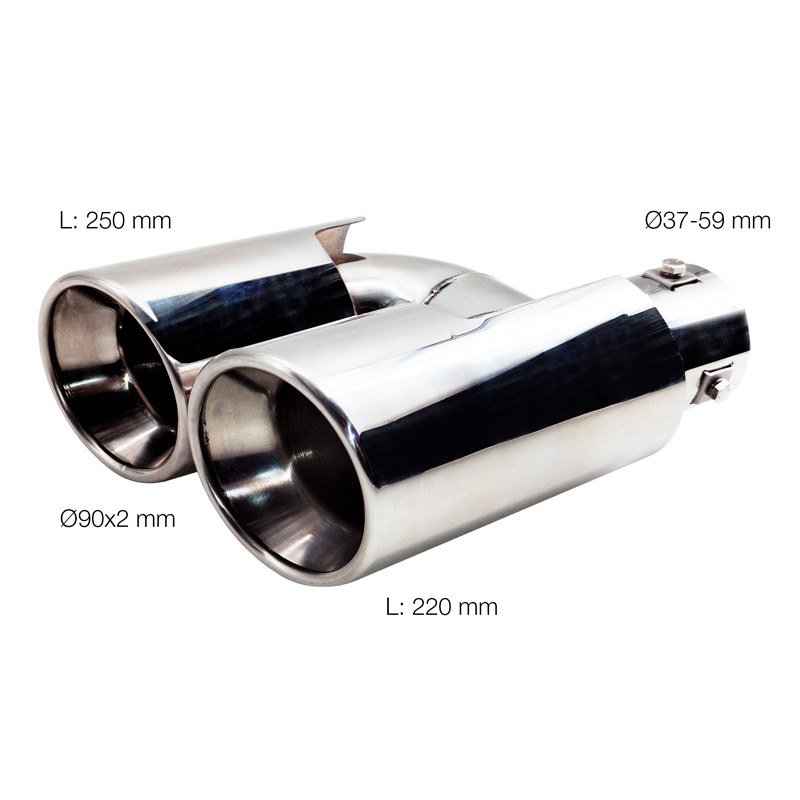 Simoni Racing Exhaust Tip Double Round Inox - Ø90xL220mm - Installation ->Ø37-59mm
