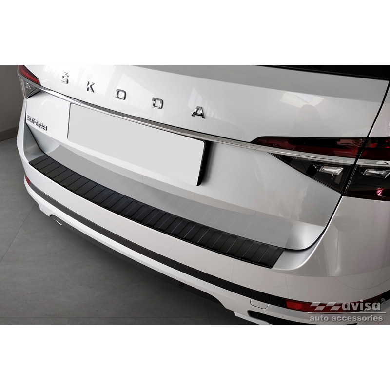 Matt Black Stainless Steel Rear bumper protector  Skoda Superb III Combi 2015-2019 & Facelift 2019-2024 incl. Scout 'Ribs'
