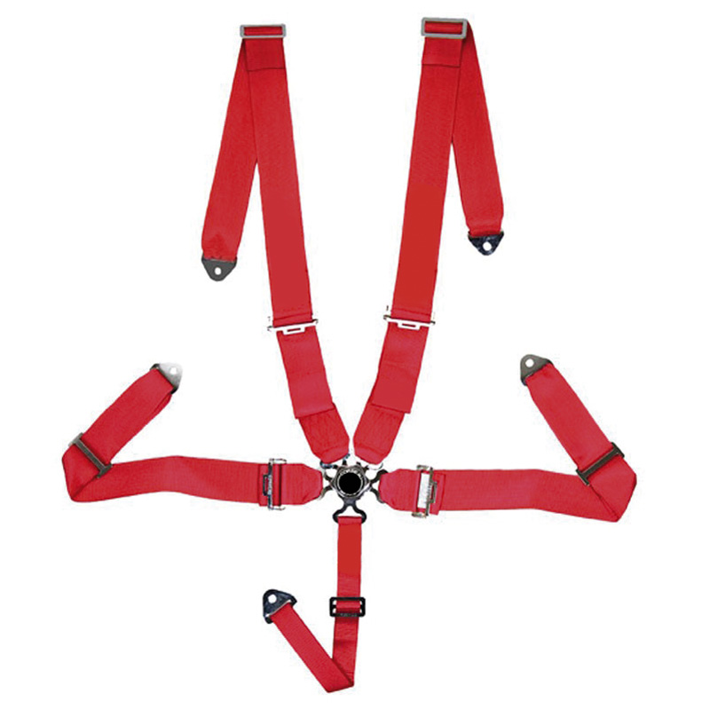 Racing Seat Belt 5-Point Red + Quick Release + E-mark (3-inch)