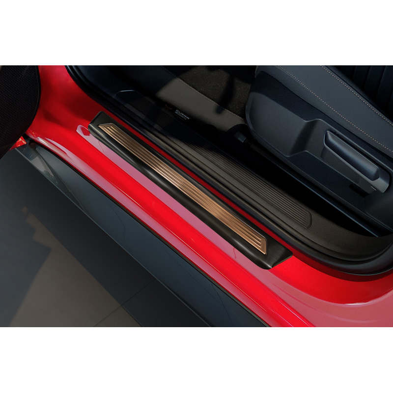 Avisa Black Inox door sill protectors  Cupra Born 2021- 'Copper insert with lines' - 4-pieces