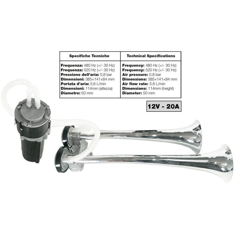 Simoni Racing Air Horn 2-tone - Truck - 12V 118dB - Aluminium