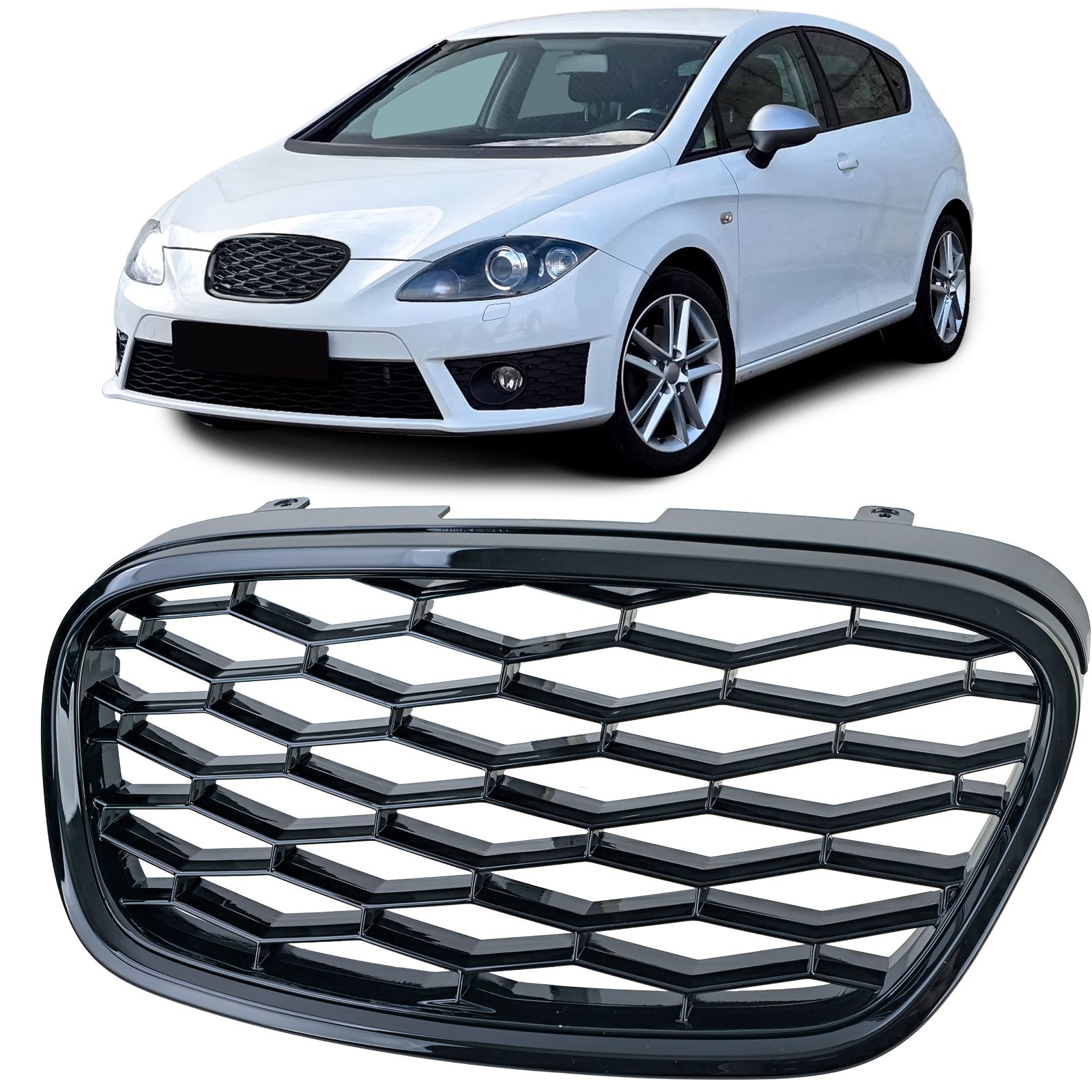 Grill passend voor Seat Leon 1P1 FR Facelift 2009-2012 Glanzend zwart