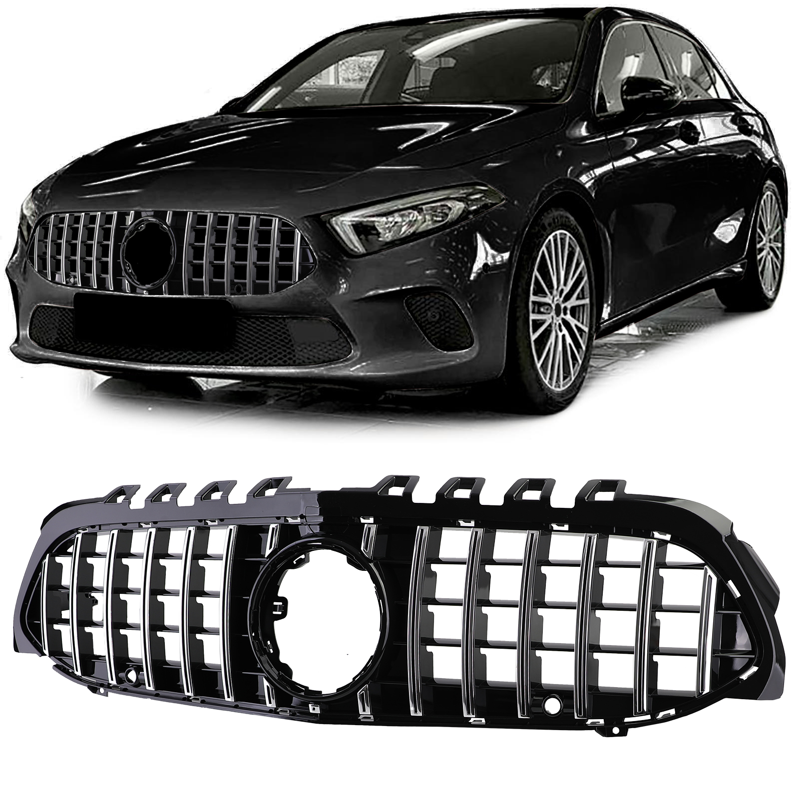 Grill passend voor Mercedes A klasse W177 / V177 GT-Look Zwart/Chroom