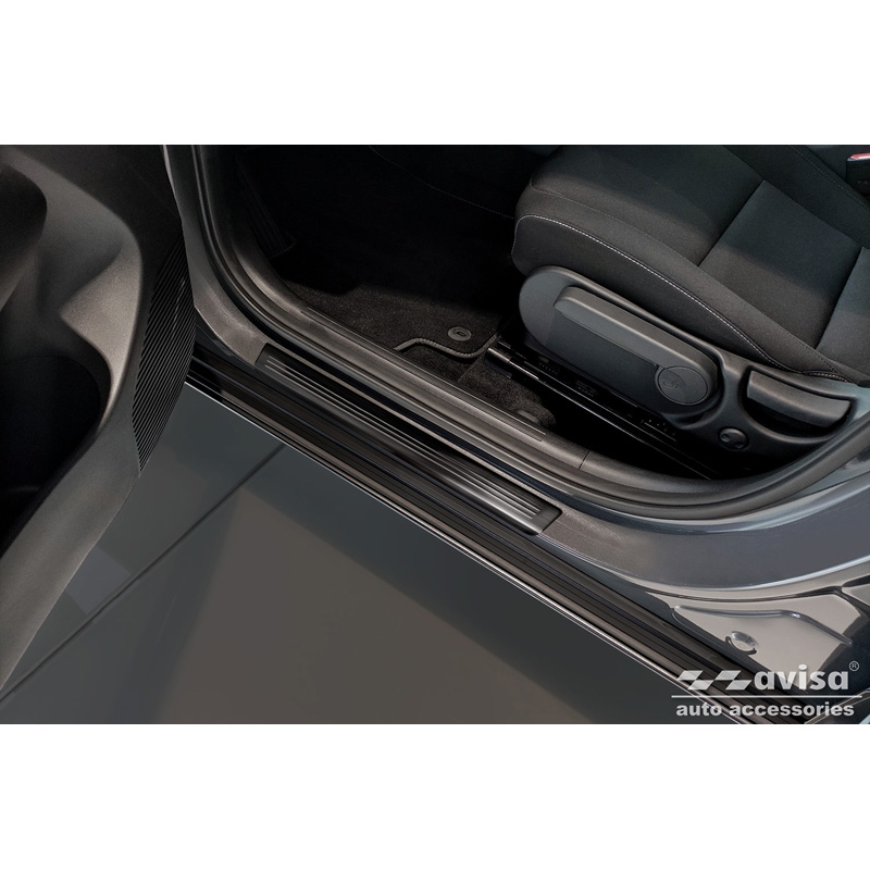 Black Inox door sill protectors  Hyundai Kona II 2023- / MG ZS II 2024- & MG 3 III 2024- - 'Lines' - 4-pieces