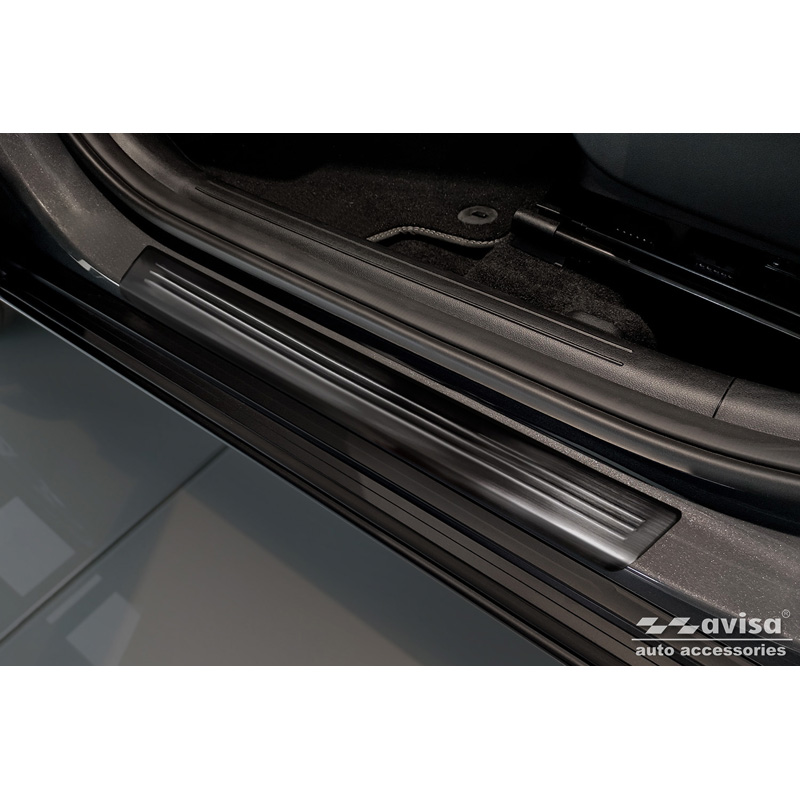 Black Inox door sill protectors  Hyundai Kona II 2023- / MG ZS II 2024- & MG 3 III 2024- - 'Lines' - 4-pieces