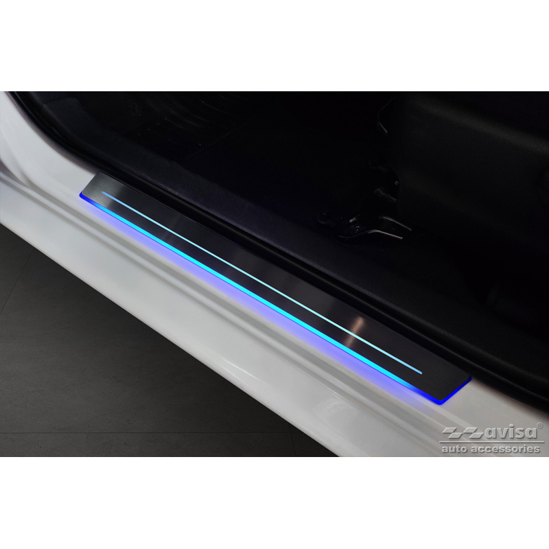 Universal Door Sill Protector Set Black stainless steel with blue LED lighting - 2-Pieces - 44,8 x 4 cm