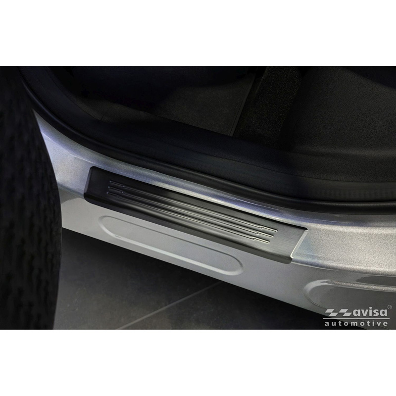 Avisa Black Stainless Steel Door sill protectors  Omoda 5 2024- - 'Lines' - 4-pieces