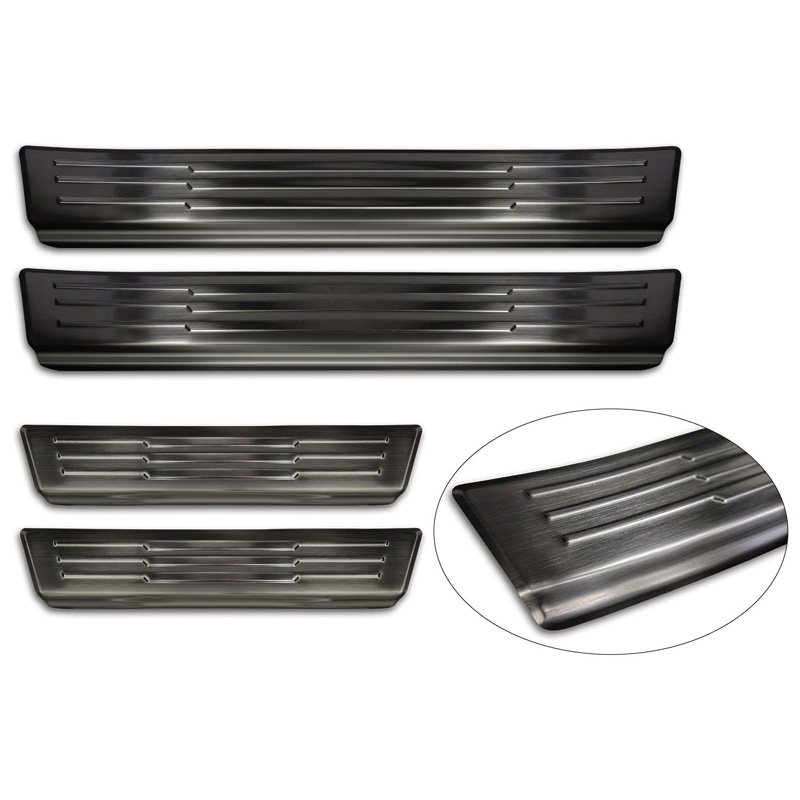 Avisa Black Stainless Steel Door sill protectors  Peugeot 3008 III 2024- - 'Lines' - 4-pieces