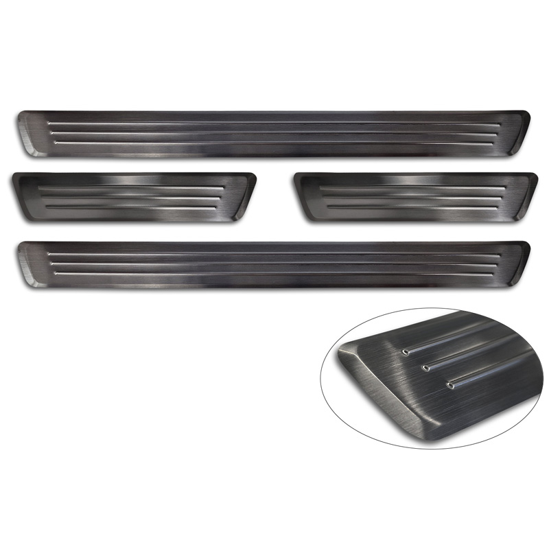 Black Inox door sill protectors  Volvo V90 & V90 Cross Country 2016- - 'Lines' - 4-pieces