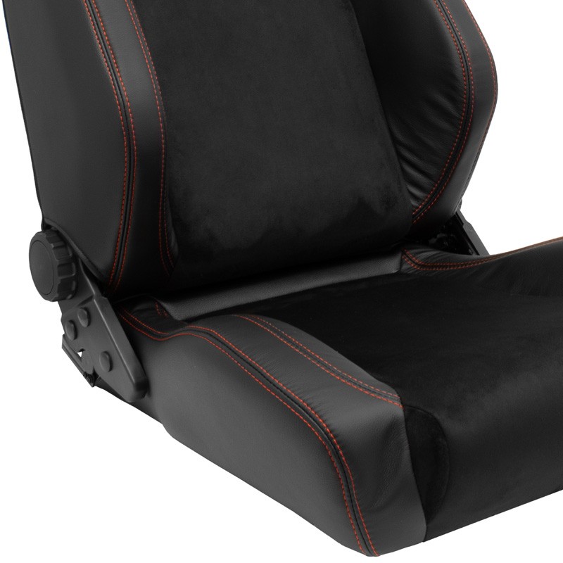Sport seat 'VGR Premium' - Black leather & alcantara + Red stitching - Dual-side reclinable back-rest - incl. slides